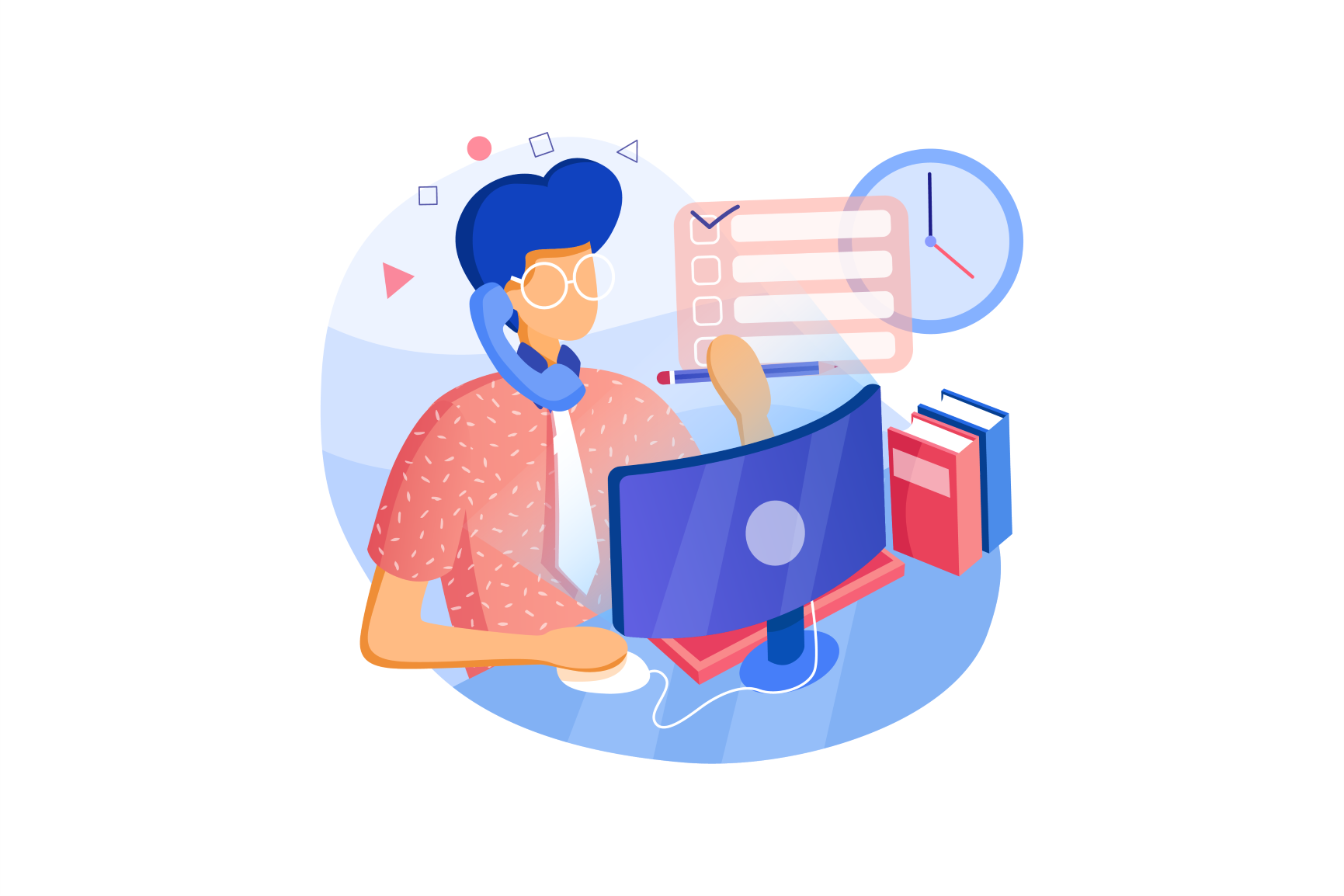 cartoon image of person working on computer